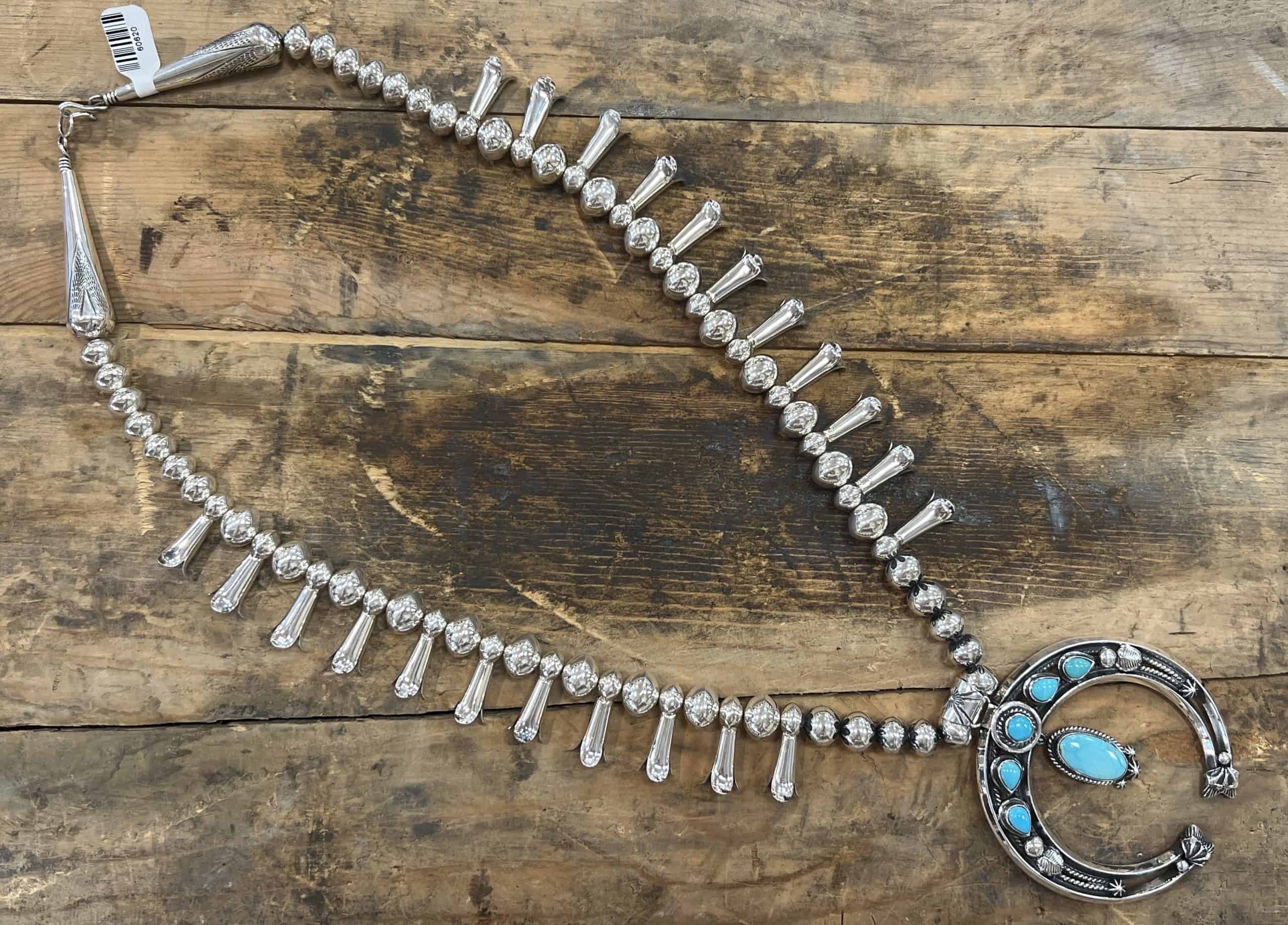 Authentic Vintage Native American Navajo Mrnci Turquoise Sterling Silver Squash Blossom Necklace Authentic Vintage Native American Navajo Mrnci Turquoise Sterling Silver Squash Blossom Necklace